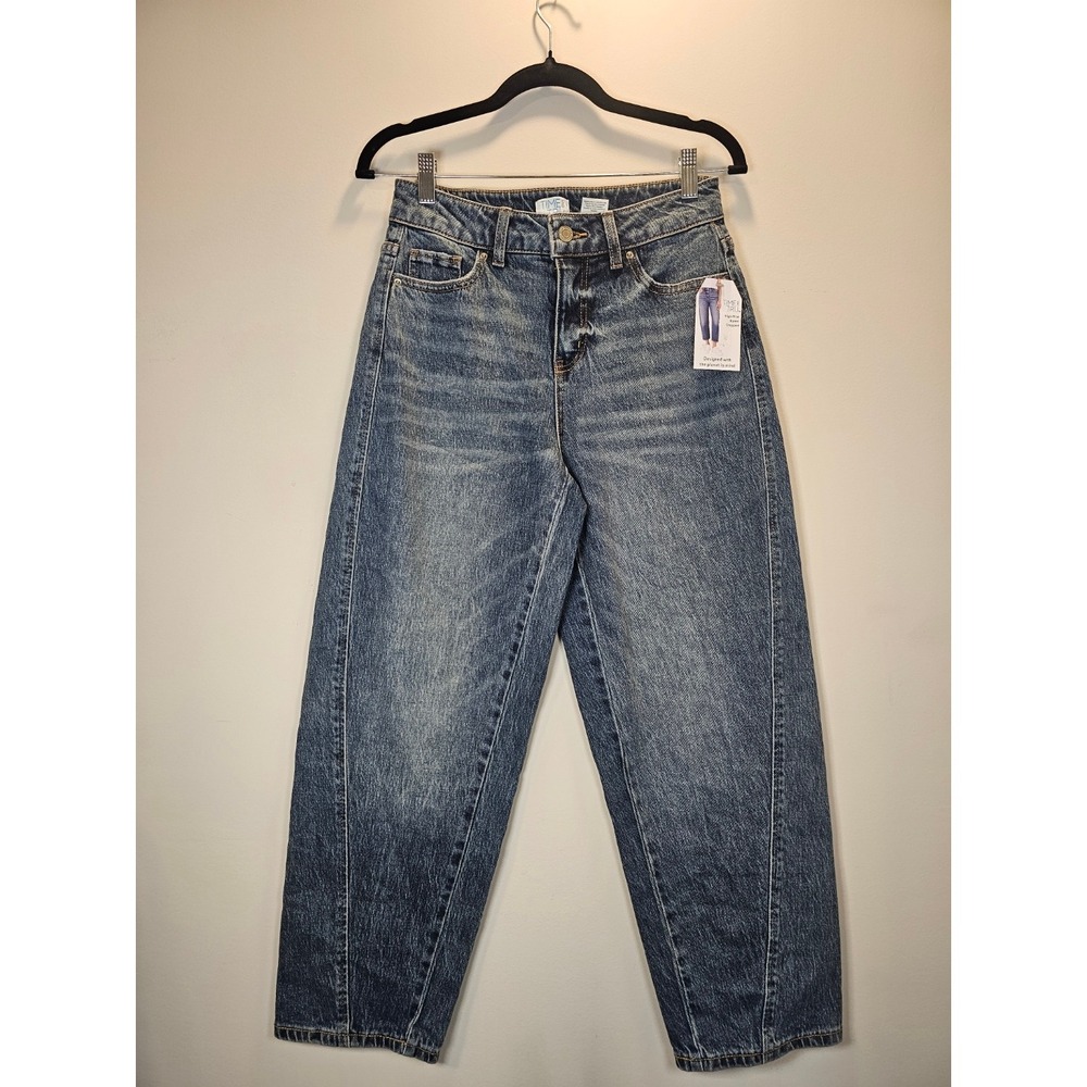 High Rise Barrel Cropped Jeans Medium Wash Denim Sz 2 y2k 90s streetwear faded